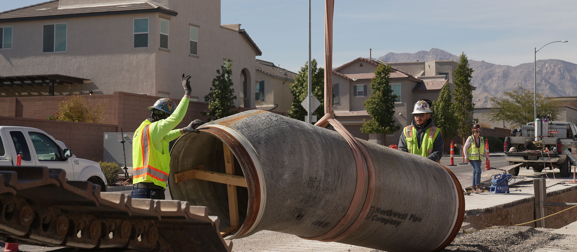 Las Vegas Valley Water District employees working on pipeline.