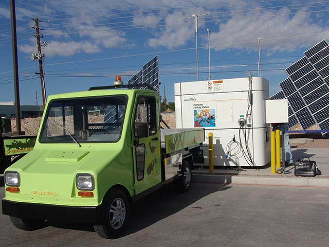 Hydrogen fuel station with alternative-fueled cars.