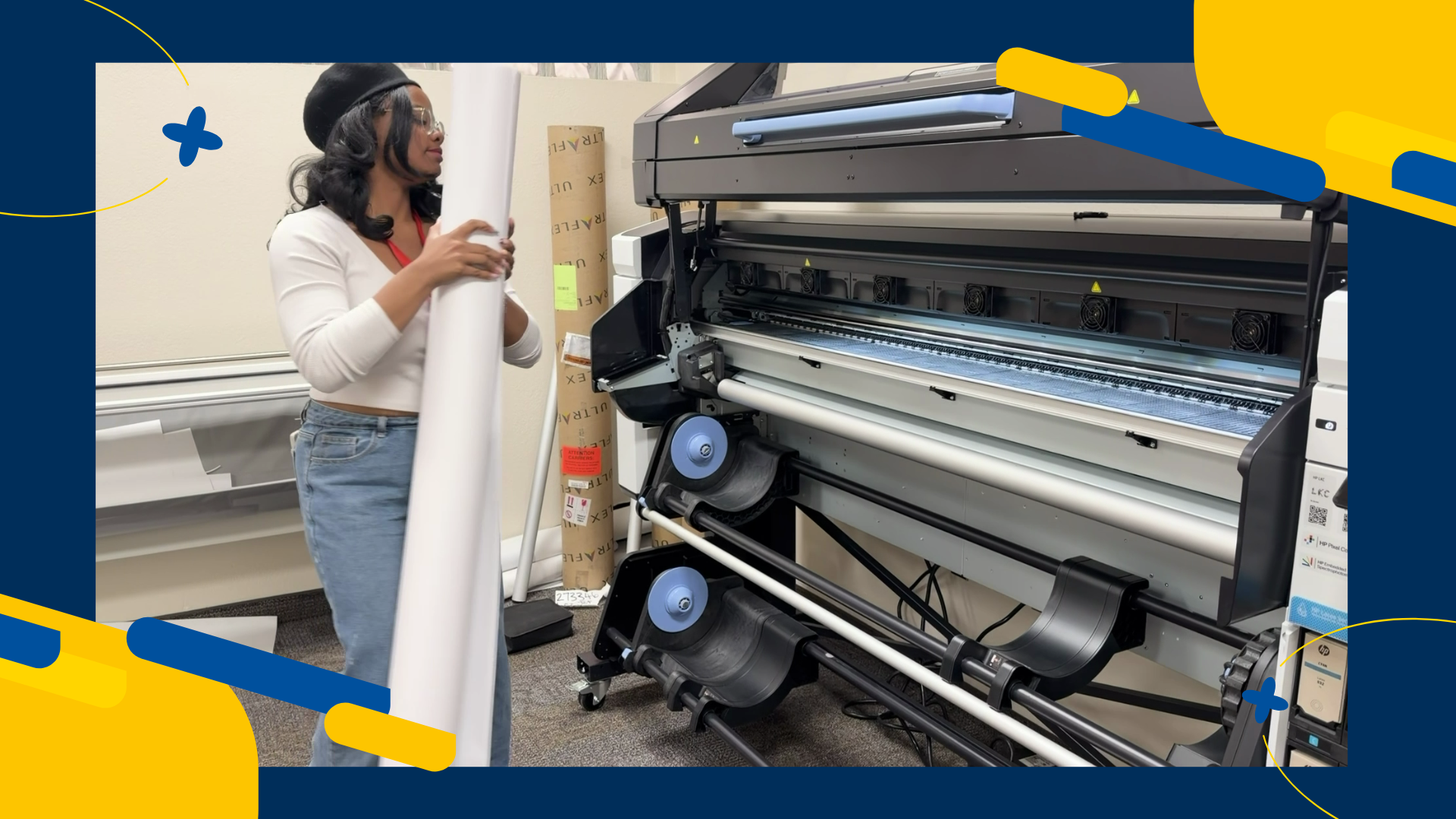 Intern prepping a plotter.