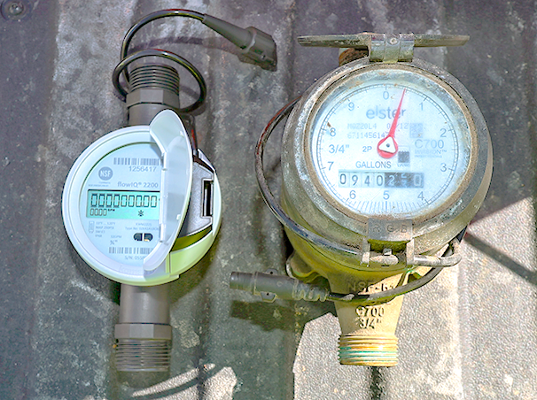 Old and new water meters side by side.