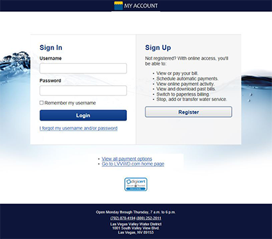 Screenshot of MyAccount bill payment log-in screen.